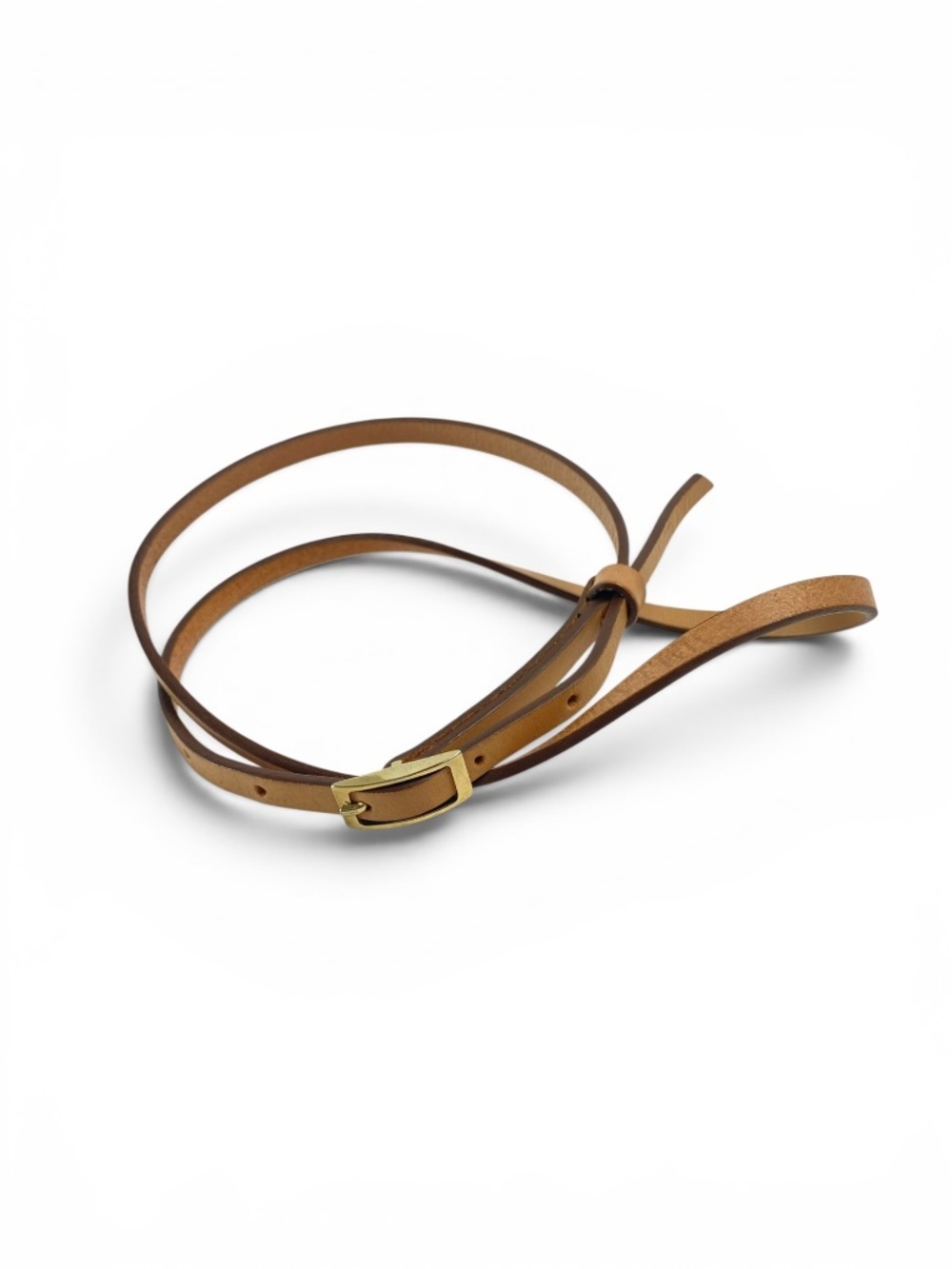 M.M. LAFLEUR Italian Leather Belt Super Thin Dress Accessory in Tan Beige Size L